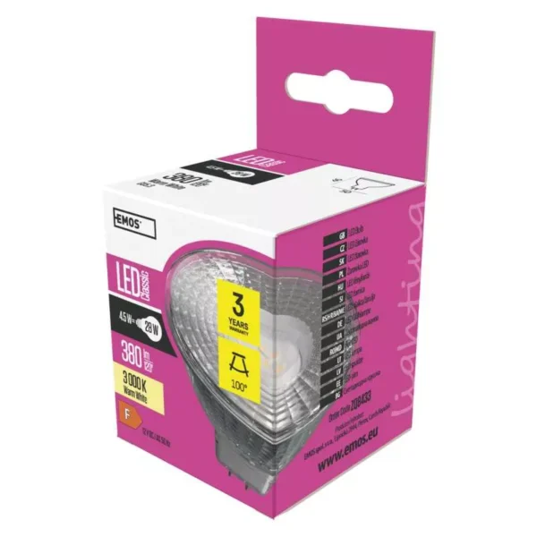 LED pirn 4,5W MR16 GU5,3 WW Classic EMOS - Image 2