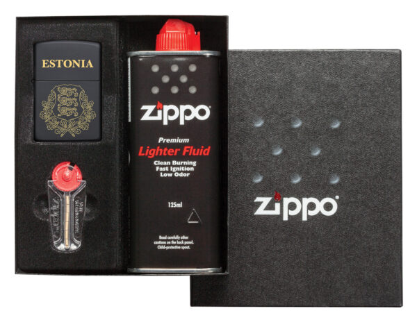 218 ESTONIA COAT OF ARMS Kinkekarbis Zippo tulemasin bensiini ja kividega