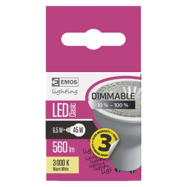 LED pirn SPOT DIM 60kraadi 7,5W GU10 WW EMOS* - Image 3