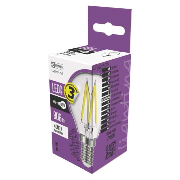 LED pirn 6W E14 Filament Miniglobe NW EMOS - Image 2