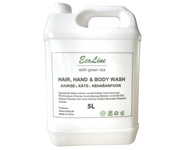 Shampoon 5L EcoLine Clear w/Green Tea (juukse,kÃ¤te,keha)/ Shampoo Hair,Hand & Body 5 L canister / Tihedus 1,05 kg/cm3