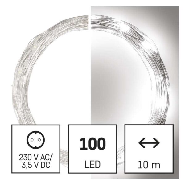 LED 100 valguskett "Traat" 10m, hÃµbedane kaabel, taimer CW IP44 EMOS - Image 5