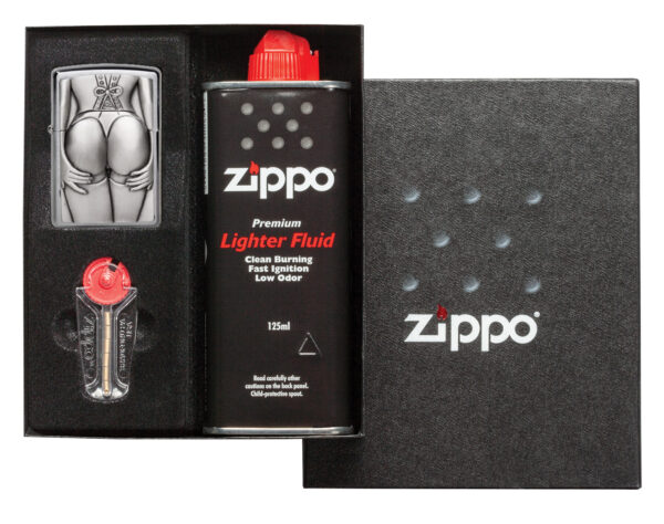 1300116K Kinkekomplekt Zippo tulemasin Stocking Girl Emblem, bensiin ja tulekivid