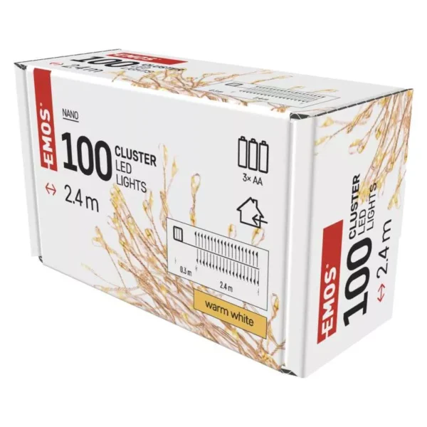 LED 100 valguskett Nano 2,4m, 3xAA taimer WW IP20 EMOS - Image 3