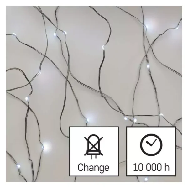 LED 20 valguskett Traat 1,9m, 2xAA, hobedane kaabel, taimer CW IP20 EMOS - Image 3