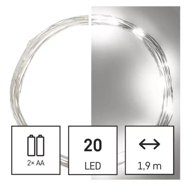 LED 20 valguskett Traat 1,9m, 2xAA, hobedane kaabel, taimer CW IP20 EMOS - Image 6
