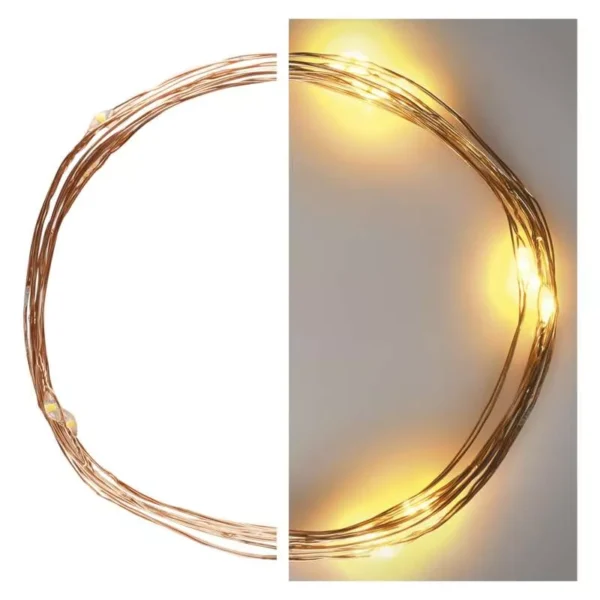 LED 20 valguskett Traat1,9m, 2xAA, pronks kaabel, taimer WW IP20 EMOS - Image 2