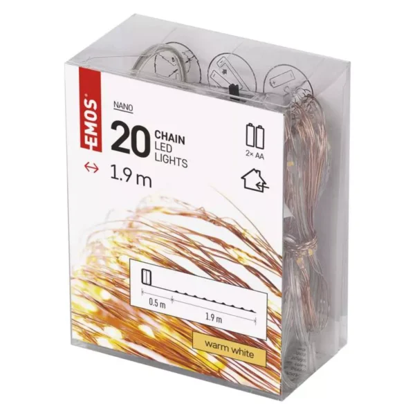 LED 20 valguskett Traat1,9m, 2xAA, pronks kaabel, taimer WW IP20 EMOS - Image 7