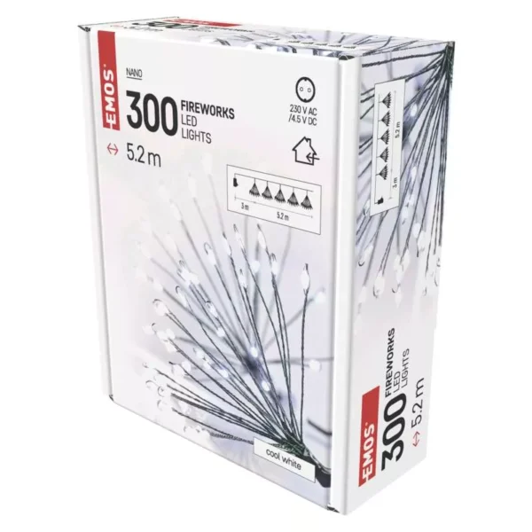 LED 300 valguskett Nano Ilutulestik 5,2m, roheline kaabel, taimer CW IP20 EMOS - Image 2