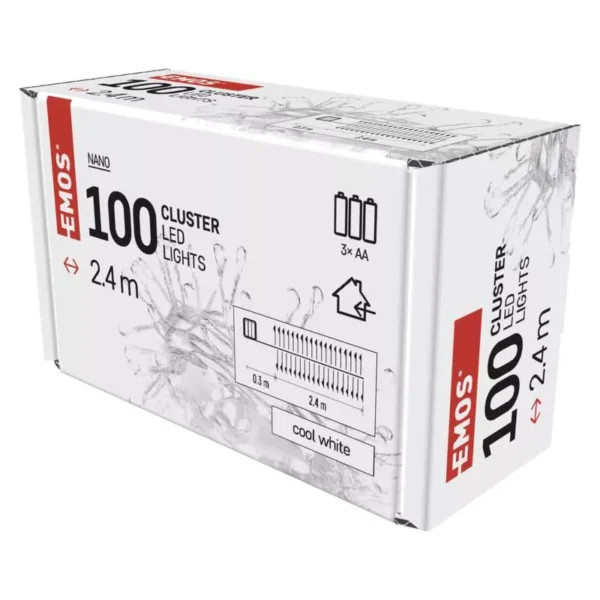 LED 100 valguskett Nano 2,4m, 3xAA taimer CW IP20 EMOS - Image 4