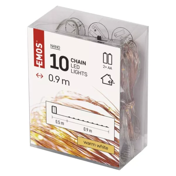 LED 10 valguskett Traat 0,9m, 2xAA, pronks kaabel, taimer WW IP20 EMOS - Image 3