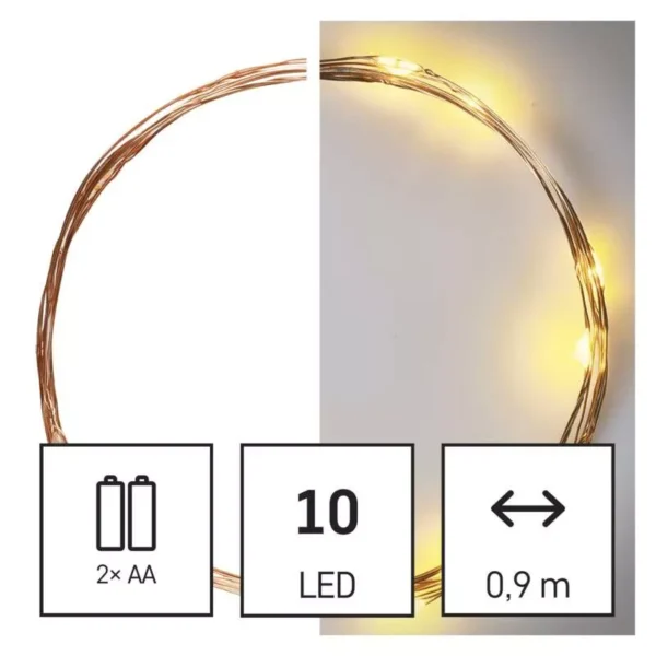 LED 10 valguskett Traat 0,9m, 2xAA, pronks kaabel, taimer WW IP20 EMOS - Image 2