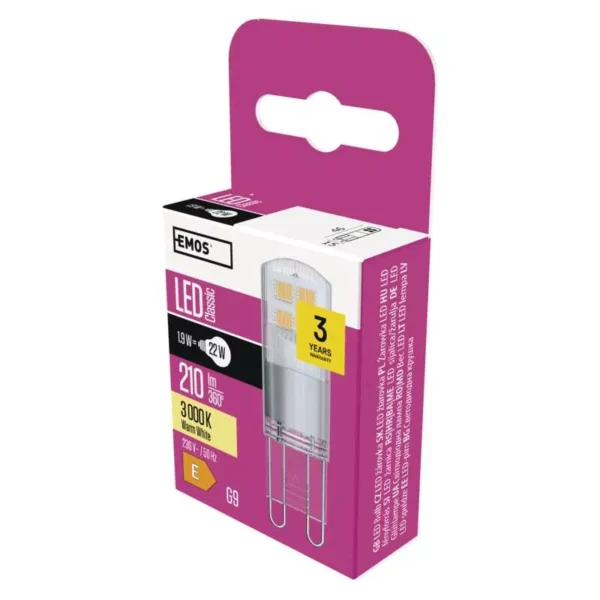 LED pirn 1,9W G9 210lm 46x15mm WW EMOS - Image 5