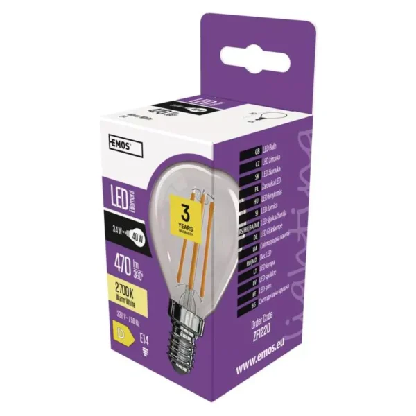 LED pirn 3,4W E14 Filament MiniGlobe WW EMOS - Image 4