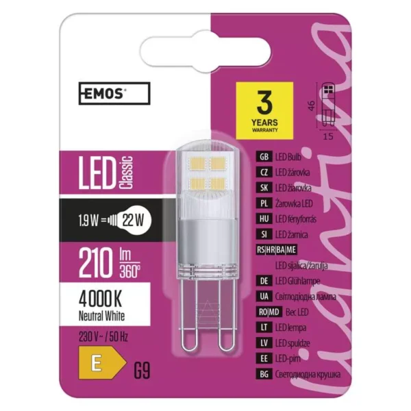 LED pirn 1,9W G9 46x15mm NW EMOS - Image 5