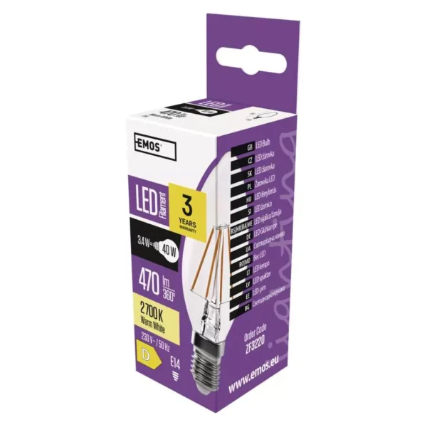 LED pirn 3,4W E14 Filament WW Kuunal EMOS - Image 2