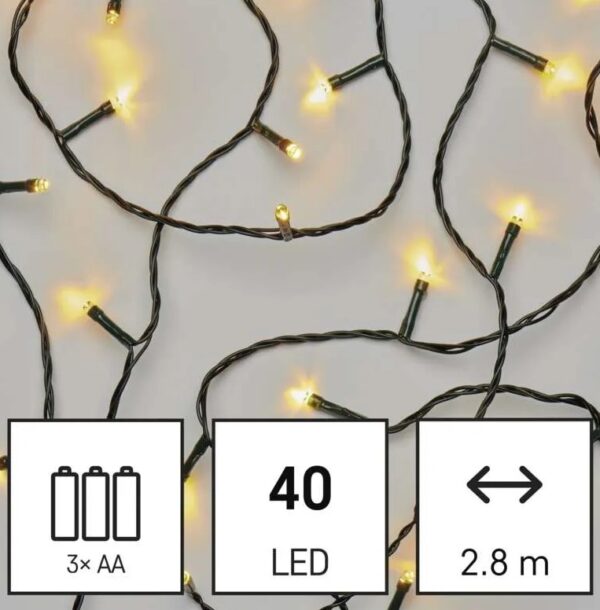LED 40 valguskett patareidega 3xAA, taimeriga 2,8m WW IP44 EMOS — изображение 6