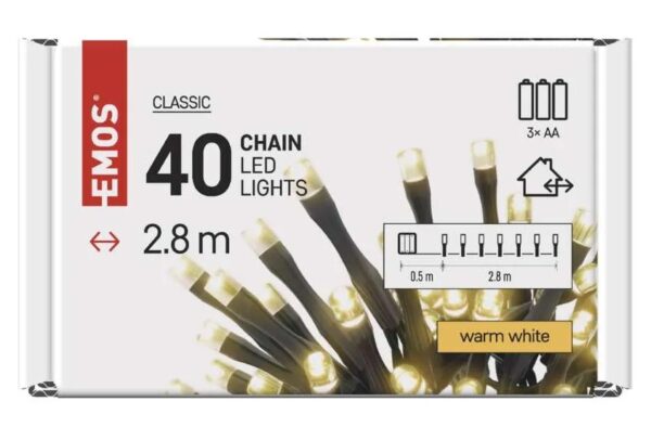 LED 40 valguskett patareidega 3xAA, taimeriga 2,8m WW IP44 EMOS — изображение 3