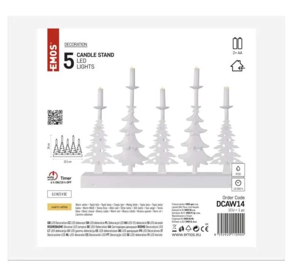 LED 5 advendiküünal Christmas Trees 24x32,5cm 2xAA, taimer WW IP20 EMOS - Image 3