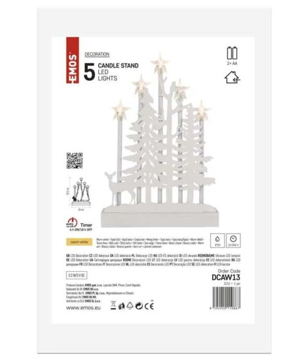 LED 5 advendiküünal Forest valge 24x35,5cm 2xAA, taimer WW IP20 EMOS - Image 4