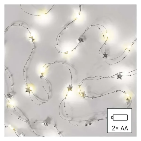 LED 20 valguskett hobedane (tahed) 1,9m, 2xAA, taimeriga WW IP20 EMOS