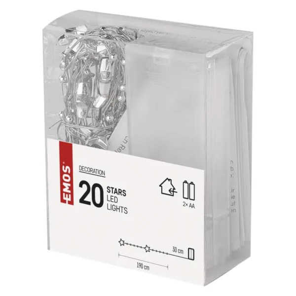 LED 20 valguskett hobedane (tahed) 1,9m, 2xAA, taimeriga WW IP20 EMOS - Image 6