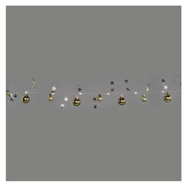 LED 20 valguskett kuldne (tahed+ehted) 1,9m, 2xAA, taimeriga WW IP20 EMOS - Image 6