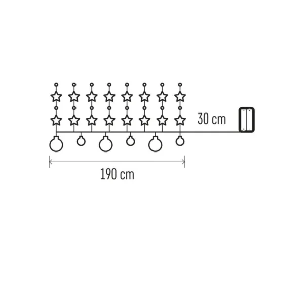 LED 20 valguskett kuldne (tahed+ehted) 1,9m, 2xAA, taimeriga WW IP20 EMOS - Image 7