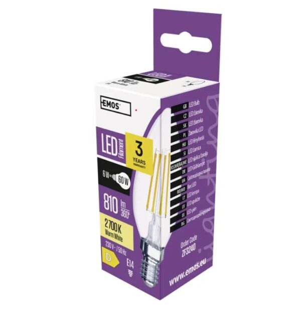 LED pirn 6W E14 Filament WW Kuunal EMOS - Image 2