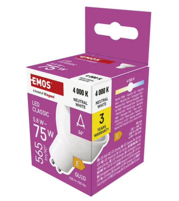 LED pirn 5,8W GU10 36kraadi NW Classic EMOS - Image 4