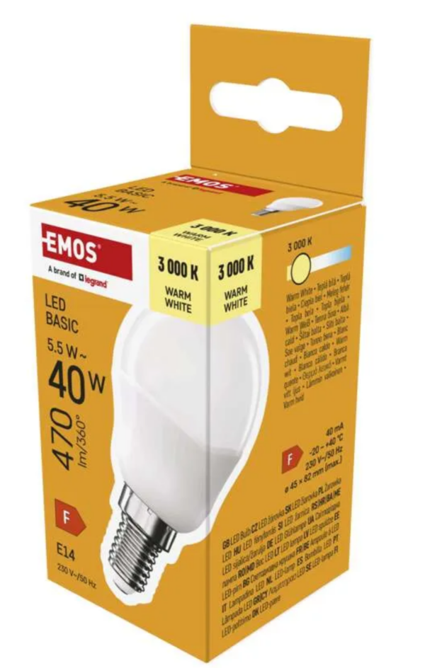 LED pirn 5,5W (40W) E14 miniglobe 470lm WW EMOS