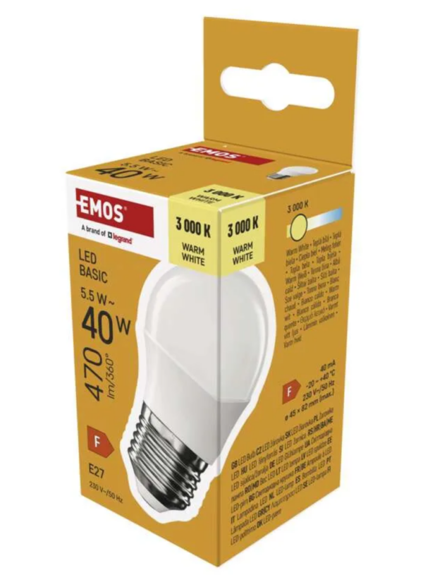 LED pirn 5,5W (40W) E27 miniglobe 470lm WW EMOS