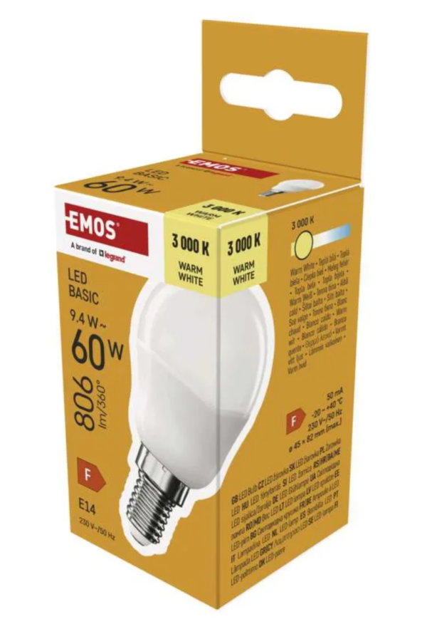 LED pirn 9,4W (60W) E14 miniglobe 806lm WW EMOS