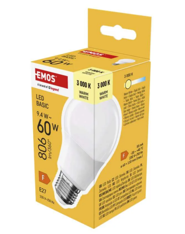 LED pirn 9,4W (60W) E27 A60 806lm WW Classic EMOS