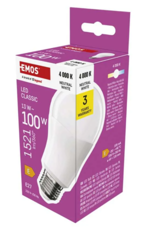 LED pirn 13W E27 A60 NW Classic EMOS